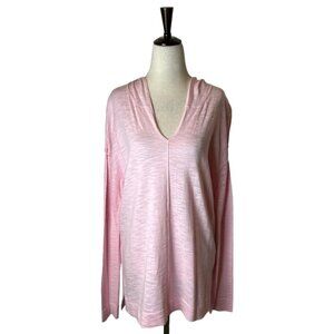 Elliott Lauren Pink Cotton Blend V‎ Neck Lightweight Hooded Sweater Size M